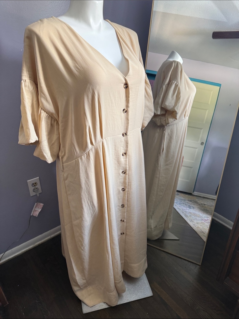 City Chic Cream Button-Front Maxi Dress